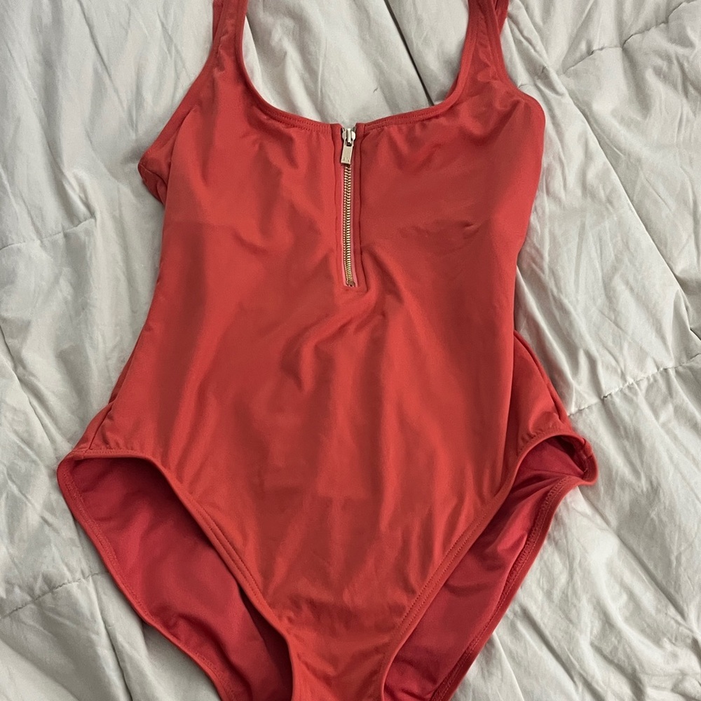 Michael Kors Red Zip-Front Swim Bodysuit